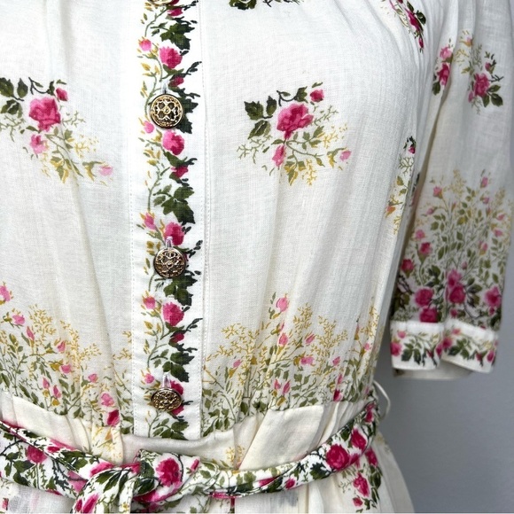 VINTAGE 1970s Madame Rei Floral Midi Button Front Shirt Dress Tie Waist Calico - Picture 4 of 14